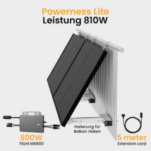 Powerness Balkonkraftwerk Set mit Halterung für Flachdach, 810/880Wp Solaranlage, Full Black Solarpaneel, TSUN 800W Wechselrichter - 2 x 405Wp Full Black / mit Halterung Balkonkraftwerk Balkon Haken(runder Haken) / Abholung Weinheim