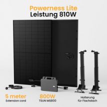 Powerness Balkonkraftwerk Set mit Halterung für Flachdach, 810/880Wp Solaranlage, Full Black Solarpaneel, TSUN 800W Wechselrichter - 2 x 405Wp Full Black / mit Halterung Balkonkraftwerk für Flachdach / Versand