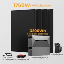 Anker Solix Solarbank 2 E1600 Pro 3200Wh Balkonkraftwerk Set, mit Smarter Zähler - Solarbank 2 E1600 Pro + 4 x 440Wp Bifaziale Solarmodule + Erweiterungsakku / ohne Halterung / Abholung Hamburg