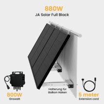 Powerness Balkonkraftwerk Set mit Halterung, 890/1000Wp Bifaziale Solaranlage, Full Black Solarpaneel, Growatt 800W Wechselrichter - 2 x 450Wp Bifaziale Full Black / mit Halterung Balkonkraftwerk Balkon Haken（runder Haken） / Selbstabholung