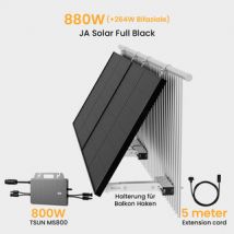 Powerness Balkonkraftwerk Set mit Halterung für Flachdach, 810/880Wp Solaranlage, Full Black Solarpaneel, TSUN 800W Wechselrichter - 2 x 440Wp Bifaziale Full Black / mit Halterung Balkonkraftwerk Balkon Haken（runder Haken） / Abholung Hamburg