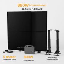 Powerness Balkonkraftwerk Set mit Halterung für Flachdach, 810/880Wp Solaranlage, Full Black Solarpaneel, TSUN 800W Wechselrichter - 2 x 440Wp Bifaziale Full Black / mit Halterung Balkonkraftwerk für Flachdach / Abholung Berlin