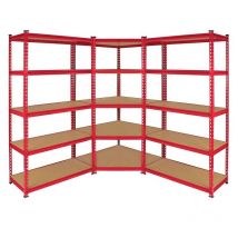 Steel & MDF Shelving Units 180cm - Red Set Of Three Extra Strong Z-Rax 90cm Corner by Raven