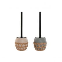 Brosse de salle de wc Home ESPRIT Noir Gris Crème Fibre Dolomite 11 x 11 x 38 cm (2 Unités)