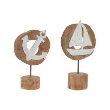 Figurine Décorative Home ESPRIT Blanc Naturel Ancre Bateau méditerranéen 19 x 10 x 38 cm (2 Unités)