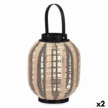 Bougeoir Lanterne Avec poignée Beige Bois Tissu 27 x 32 x 27 cm (2 Unités)