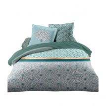 Parure de couette HOME LINGE PASSION Blanc Vert Vert émeraude Lit double 240 x 260 cm