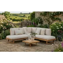 Malai 5 Seater Luxury Beige Wooden Corner Garden Set
