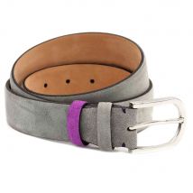 BGENTS Gürtel aus 100% Leder aus Veloursleder für Damen und Herren mit handgefertigten Rückennahtdetails und einer zusätzlichen kontrastierenden Wechselschlaufe grau