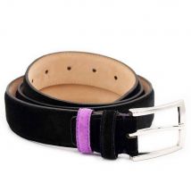 BGENTS Schwarzer Veloursledergürtel mit Naht, Sattlerstich-Detail und einer kontrastfarbenen Wechselschlaufe - schwarz