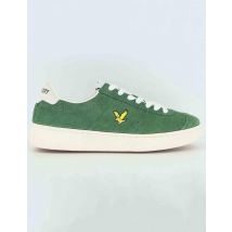 Sneakers uomo in camsocio verde con logo oro