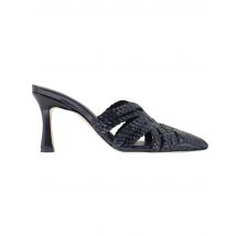Mule donna in pelle intreciata nera con tacco alto