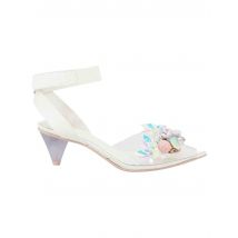 Sandali donna in pelle bianca con cinturino alla caviglia e accessori luminosi Donna 7600 100