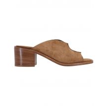 Sandali donna in camoscio cuoio con tacco in cuoio