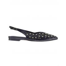 Slingback donna in pelle nera con borchie tacco basso