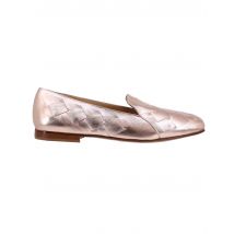 Mocassini donna in pelle rosa laminata intrecciata