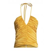 Top donna corto in tessuto giallo con drappeggio centrale e scollo a V Donna THE PAOLINA TOP 007