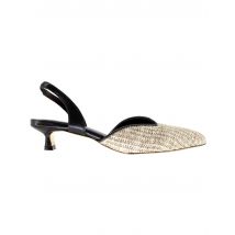 Slingback donna in pelle nera e rafia