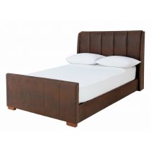 Buck Double Bed Frame Dark Tan Leather Upholstered Classic Bedroom Piece