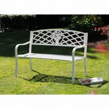 Lily Manor Dewar Iron Bench White Elegant and Functional Outdoor Seating