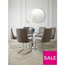 Alice 130 cm Round Dining Table + 6 Velvet Chairs Sleek Modern Dining Furniture