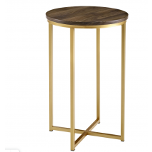 Round Side Table Dark Walnut/Gold Elegant Living Room Furniture