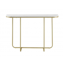 44 Inch Modern Curved Entry Table - White Faux Marble/Gold