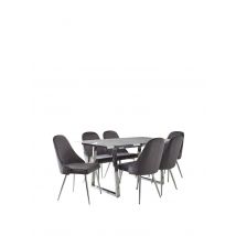 Ivy Marble Effect 161 cm Rectangle Dining Table + 6 Chairs - Marble/Chrome