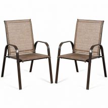 2 Pcs Patio Chairs Outdoor Dining Chair Brown Stylish and Cozy Garden Seating