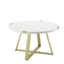 Round Coffee Table - White Faux Marble/Gold Elegant Living Room Furniture
