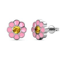 Yolora Kids Boucles d'oreilles fleurs roses - cristaux Kalpa Camaka - plaqué or blanc 18K - Enfant - Boucles d'oreilles filles couleur argent - Bijoux enfants - Boîte cadeau de luxe - Boîte cadeau - Emballage cadeau - Magnifique emballage cadeau