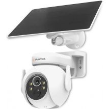 PuroTech Caméra de sécurité IP - Caméra extérieure avec vision nocturne - Caméra extérieure avec panneau solaire - Solaire - Alimentée par énergie solaire - Sans fil - Rotative et inclinable - Wifi Smart Etanche IP66 - 1080P HD - Vision nocturne - Avec en