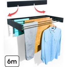 Bodo® Séchoir pliable - Séchoir mural - 100 cm - Gabarit de perçage inclus - Modèle 2025 renouvelé - Séchoir à linge suspendu - Dépliable - Mural - Suspendable - Longueur de séchage 6m - Noir mat
