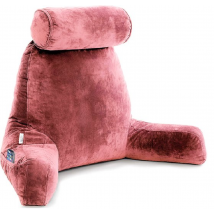 Coussin de lecture avec rouleau pour la nuque - Ella® - Coussin de relaxation - Coussin de siège - Soutien du bas du dos - Coussin de lecture paresseux - Velours rose corail