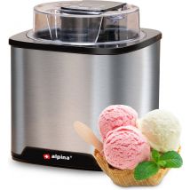 alpina Ice Cream Machine - Sorbetière 2L - Glace, Yoghourt glacé, Sorbet, etc. - Acier inoxydable - Argent