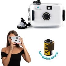 TibaGoods appareil photo jetable - avec rouleau - étanche - appareil photo analogique - appareil photo pour enfants - blanc