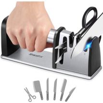 SharpFix 4-in-1 Aiguisoir à couteaux Ultra - Aiguisoir à couteaux anti-dérapant - Aiguisoir à piercing - Acier à aiguiser - Aiguisoir à ciseaux et aiguisoir à couteaux à 3 niveaux en un - acier inoxydable