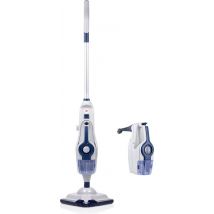 Dirt Devil Steam Mop and Hand Dryer DD7003 - 1400-1600W - Nettoyeur à vapeur - avec 5 accessoires - convient à de nombreuses surfaces dures - réservoir de détergent inclus - portée de 5,5 mètres - blanc/bleu