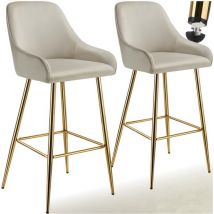 tectake® - Lot de 2 tabourets de bar Avane - Tabouret de bar rembourré avec dossier - Tabourets de bar - Tabouret de bar ergonomique avec repose-pieds - Chaise de salle à manger avec revêtement en velours - Pieds robustes en acier avec protection antidéra