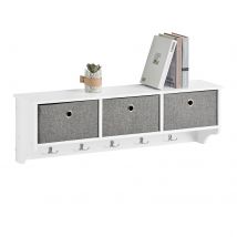 Sobuy® FRG282-W Porte-manteau mural avec 3 paniers et 5 crochets - Porte-manteau mural fonctionnel en blanc