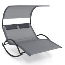 Chaise longue deux places avec auvent et structure en métal - Coast Outdoor Lounger Double Swing - 182x137x165 cm - Gris