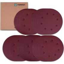 VONROC Jeu de papier de verre - 180MM - 25 pièces - Pour ponceuses - Fixation Velcro incluse