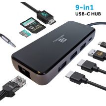 Northwall 9 en 1 USB C Hub & Docking Station - Répartiteur USB - Audio - 4K HDMI - USB A & USB C - Ethernet - Lecteur de carte Micro SD - Convient à Macbook, Laptop et Windows