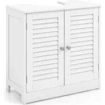 COSTWAY Meuble de salle de bains, meuble de salle de bains indépendant avec 2 portes tambour Blanc