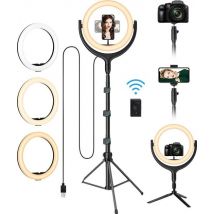 Kit d'éclairage de studio, LURK, Anneau lumineux, 12 pouces, avec pied réglable, Noir