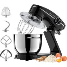 KitchenBrothers Robot de cuisine - Affichage tactile et minuterie - Robot de cuisine - 6L - 1800W - Aluminium - Noir