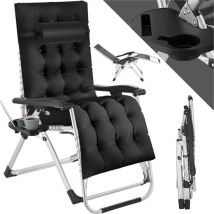 Chaise longue pliante, Tectake®, Chaise longue de jardin, Avec coussin, Chaise longue inclinable, Noir