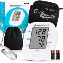 MostEssential Moniteur de pression artérielle au bras - Moniteur de fréquence cardiaque - Mémoire de 384 lectures - Câble USB inclus - 65A