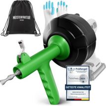 MEISTERFAKTUR Ressort de débouchage avec alimentation automatique [7.5m] | Plongeur d'égout avec embout de perçage | Ressort de nettoyage d'égout avec gant | Déboucheur d'évier et de canalisation | Plongeur d'égout | Perceur de ressort d'égout