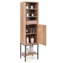 Meuble de salon étroit - Hauteur 146 cm - Meuble de rangement autoportant avec étagères réglables et meuble inférieur - Compact et élégant pour la salle de bain, le salon ou le couloir